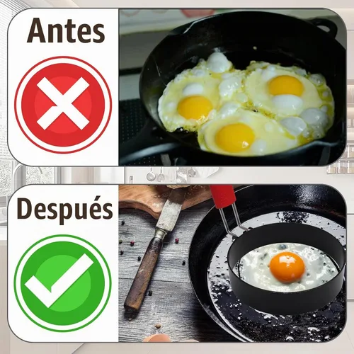 Vista 6 de Juego de 2 anillos de huevo con mango de silicona y cepillo, anillos de huevo antiadherentes en forma de corazón y círculo de 3.5 pulgadas