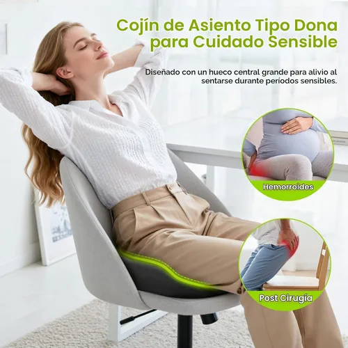 Vista 2 de AUVON Almohada de asiento con forma de dónut de cuidado sensible para hemorroides y post-cirugía, alivio de ciática, cojines de silla