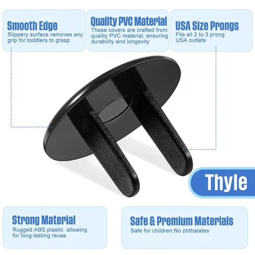 Vista 6 de Thyle 100 fundas para enchufes de bebé a granel, protectores de enchufe de Negro