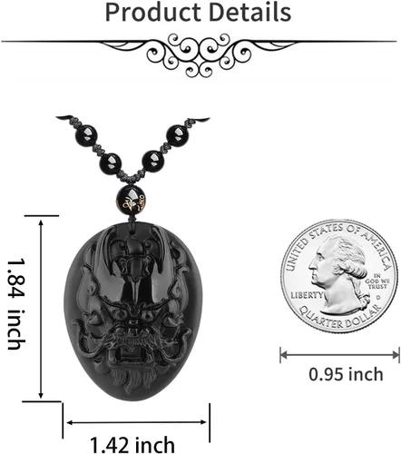 Vista 6 de ASGIFT Collar de la suerte de obsidiana, dije de protección de amuleto de piedra de poder con cadena de cuentas ajustable, cristal curativo, regalo