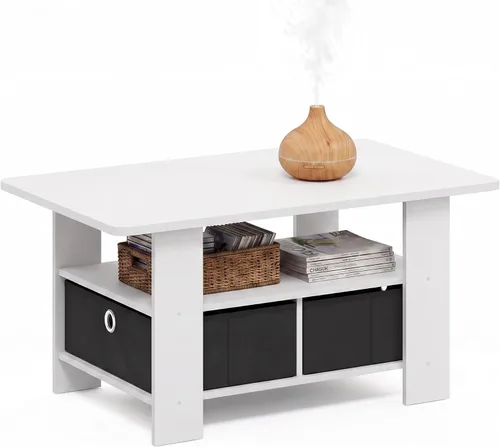 Vista 15 de Furinno Andrey - Mesa de centro con cajón de contenedor, pino ámbar/negro, pequeña parte superior sin elevación Ámbar Pino/Negro