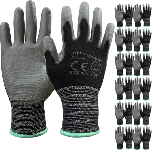 Vista 11 de Guantes de trabajo de seguridad ultrafinos con revestimiento de poliuretano (poliuretano), 12 pares, ideales para trabajos ligeros (gris, pequeño)