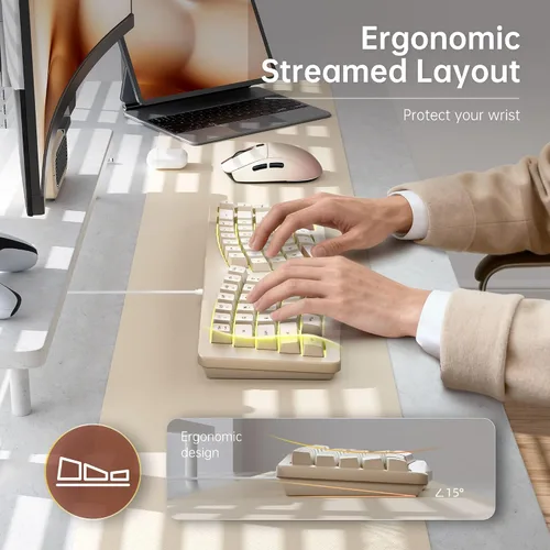 Vista 3 de 7KEYS Teclado ergonómico con cable, mini teclado compacto dividido de 69 teclas, retroiluminación RGB de 14+, cable USB tipo C desmontable