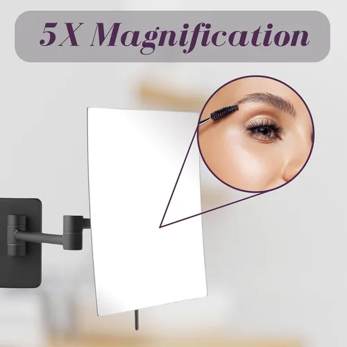 Vista 5 de JERDON Espejo de maquillaje de montaje en pared con aumento 5X - Espejo rectangular de 8.75 x 6.5 pulgadas que se extiende 14 pulgadas - Acabado