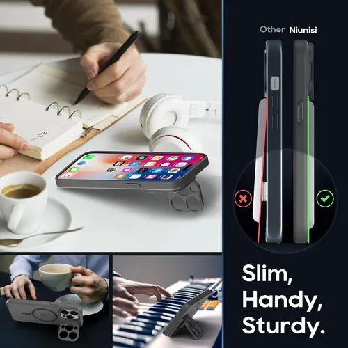 Vista 4 de Funda magnética para iPhone 15 Pro Max con soporte, soporte de cámara con protector de pantalla compatible con Magsafe a prueba de golpes