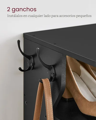 Vista 5 de VASAGLE - Zapatero vertical de 7 niveles, organizador estrecho de almacenamiento de zapatos con ganchos, estante de esquina delgado, ahorro de Negro