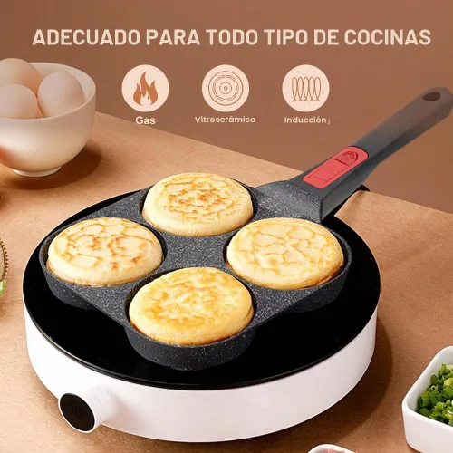 Vista 5 de RANX INGST Sartén para huevos de inducción, sartén antiadherente para panqueques de 4 tazas con mango desmontable, sartén para hamburguesas, sartén