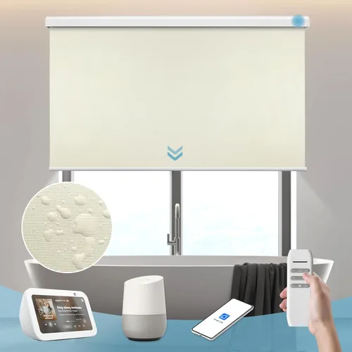 Vista 8 de Persiana enrollable inteligente 100 % opaca, pantalla motorizada compatible con Alexa Google, persiana de control de aplicación para ventana Tela