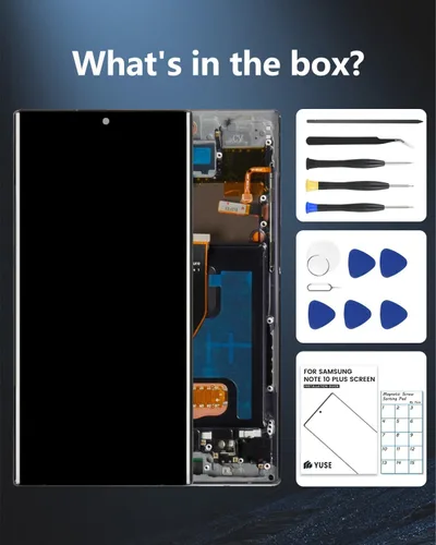Vista 7 de Reemplazo de pantalla OLED para Galaxy Note 10 Plus con marco y herramientas Pantalla OLED、Versión de EE. UU.、Sensor de huellas dactilares、Kit