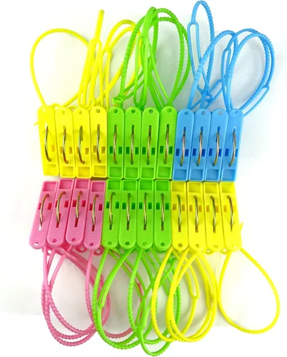 Vista 4 de Honbay 24 pinzas para ropa, ganchos para colgar con cuerda y tendedero a prueba de viento (multicolor)