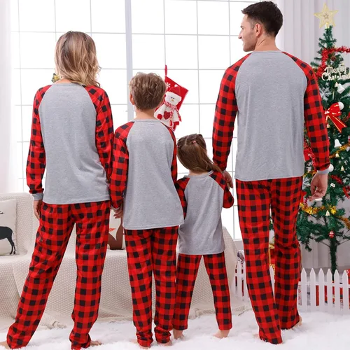 Vista 5 de TWGONE Pijamas de Navidad para la familia pijamas divertidas para hombres y mujeres ropa de descanso a cuadros renos de algodón