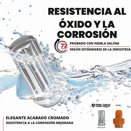 Vista 3 de White Knight Tuercas dúplex M14x1.50 con llave (para ruedas de posventa), instalación EZ, acero al carbono duradero con elegante acabado cromado