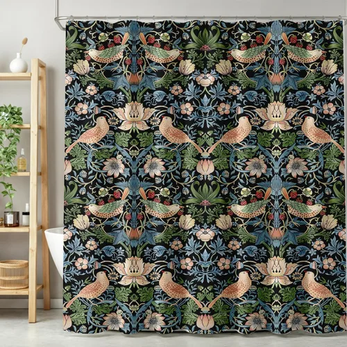 Vista 33 de Cortina de ducha con 12 ganchos para baño, 72 x 72 pulgadas, diseño floral bohemio con hojas tropicales retro y florales (bohemio floral-1)