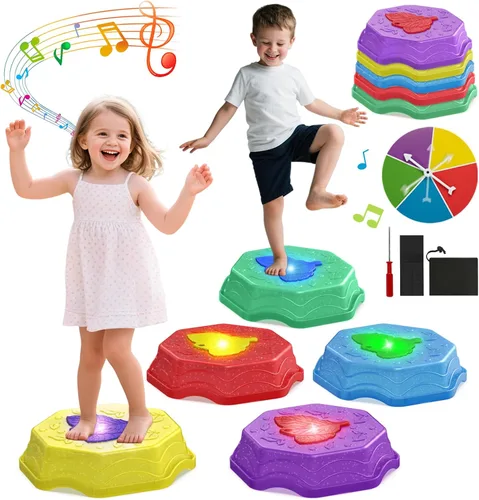 Vista 2 de Piedras Saltarinas para Niños con Luz y Música, Juguete Sensorial para Pequeñitos para Curso de Obstáculos y Coordinación, Regalos de Cumpleaños
