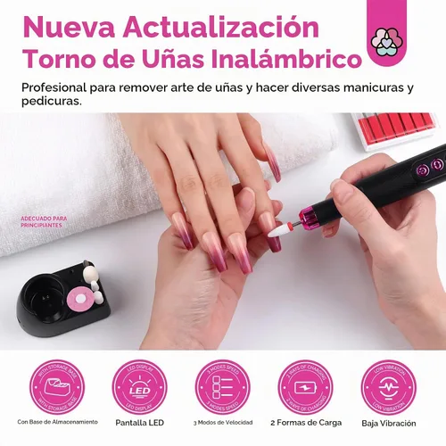 Vista 2 de SAVILAND Taladro de uñas eléctrico profesional: lima de uñas eléctrica inalámbrica de 20000 RPM con base taladro de uñas recargable para uñas