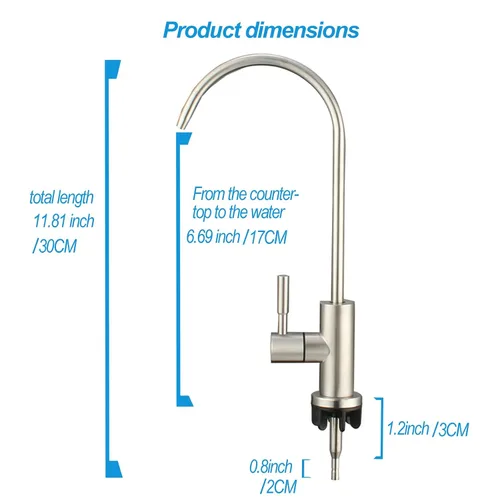 Vista 3 de Grifo de agua potable para la mayoría de ósmosis inversa y filtración de agua. Grifo de fregadero de acero inoxidable SUS304 níquel cepillado.