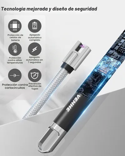 Vista 4 de VEHHE - Encendedor de velas eléctrico, encendedor de arco recargable con batería LED, pantalla de batería, cuello flexible largo, USB, encendedores