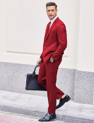 Vista 2 de COOFANDY Trajes de 2 piezas para hombre, chaqueta de dos botones, esmoquin, pantalón de traje ajustado