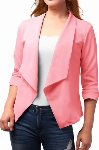 Vista 7 de FASHIONOLIC - Chaqueta de manga 34 recogida, blazer abierto para mujer (hecho en Estados Unidos)