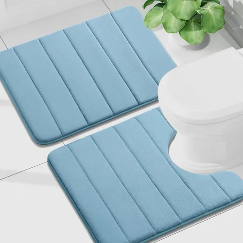 Vista 77 de Buganda Juego de 2 alfombras y tapetes de baño de espuma viscoelástica, lavables a máquina, suaves, antideslizantes, absorbentes, para baño, ducha