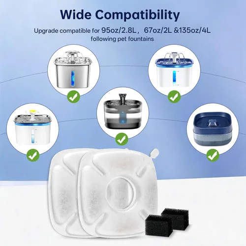 Vista 2 de 8 filtros de repuesto para fuente de gato Veken para fuente automática de mascotas de 95 onzas/2.8 L y dispensador de agua de acero inoxidable