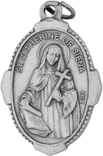 Vista 4 de Medalla de Santa Catalina de Siena de 1 pulgada con tarjeta de oración Encanto duradero y detallado Medalla colgante cardada con oración Joyería