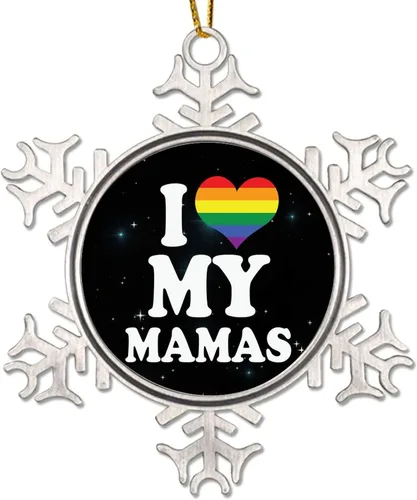 Vista 8 de I Love My Uncle LGBT Pride Adornos de Navidad para árbol, bisexual, arco iris, orgullo gay, LGBTQ Pansexual de metal copo de nieve colgante de árbol