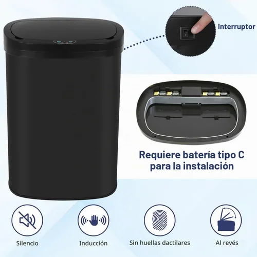 Vista 3 de Bote de basura automático negro con tapa, cubo de basura de 13 galones