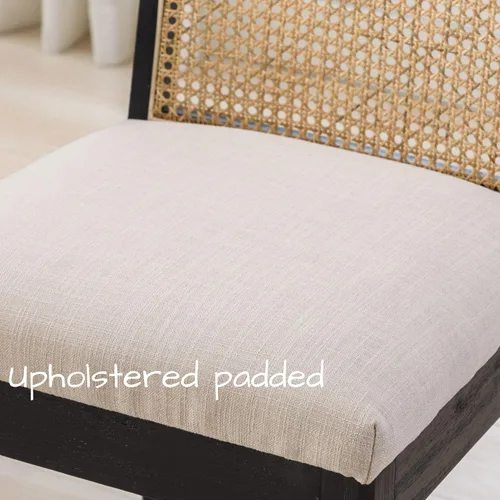 Vista 4 de BESTANO Juego de 2 sillas de comedor de ratán estilo granja, sillas de cocina de madera negra para comedor rectangular, sillas de cocina de mimbre