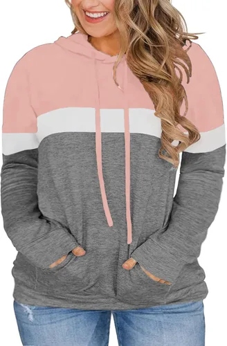 Vista 19 de VISLILY - Sudaderas con capucha para mujer, talla grande, con bloques de color y bolsillos, tallas XL a 4XL gris (01_a_gray)