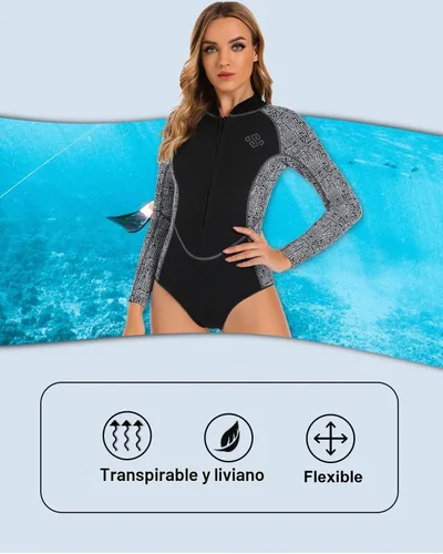 Vista 3 de Seaskin Traje de neopreno de una pieza de manga larga para mujer, corto 2mm Negro