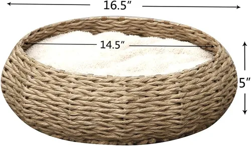 Vista 7 de PetPals Cama de cesta de cuerda de papel tejida a mano con cojín