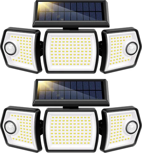 Vista 14 de VIVOHOME - Luces solares de inundación para exteriores, 256 luces LED de 2500 lm con sensor de movimiento, 3 cabezales ajustables de luces