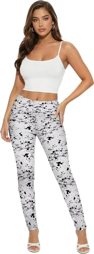 Vista 32 de Hybrid & Company Pantalón elástico súper cómodo con cintura elástica completa, de sarga milenaria 10571-Negro Blanco
