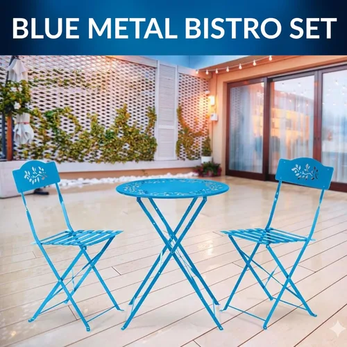 Vista 2 de Alpine, juego de mesa y sillas de metal, con 2 sillas, Azul