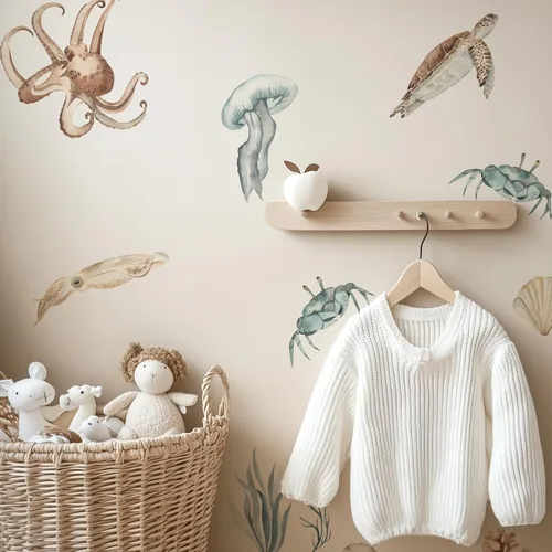 Vista 8 de Calcomanías de pared de océano para guardería, calcomanías grandes Marine Animal-a