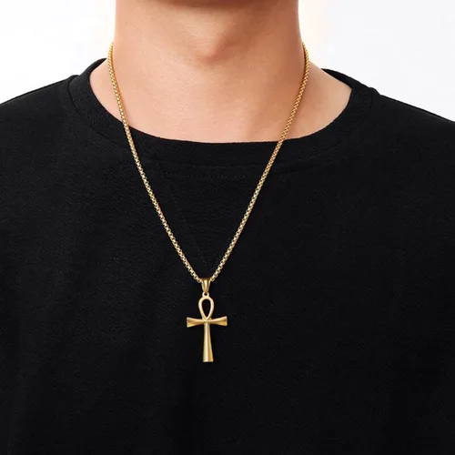 Vista 4 de StoryEtain Collar Ankh copto Ankh con colgante de cruz egipcia collar religioso Ankh regalo de Navidad para mujeres y hombres