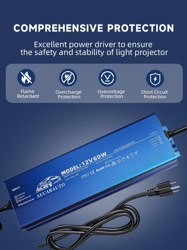 Vista 3 de Fuente de alimentación impermeable IP67 para controlador LED, 60 vatios/5A/5.91 pies, 110 V CA a 12 V CC, adaptador de transformador de bajo voltaje