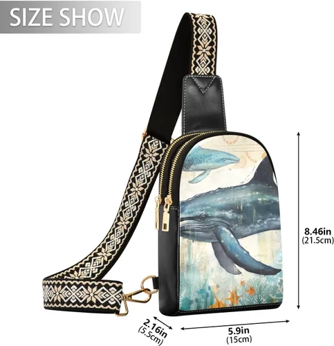 Vista 3 de Sling Backpack Whale Vintage Sling Bag for Women Crossbody Shoulder Bag Leather Fanny Pack Chest Bag for Travel Hiking 202A1814