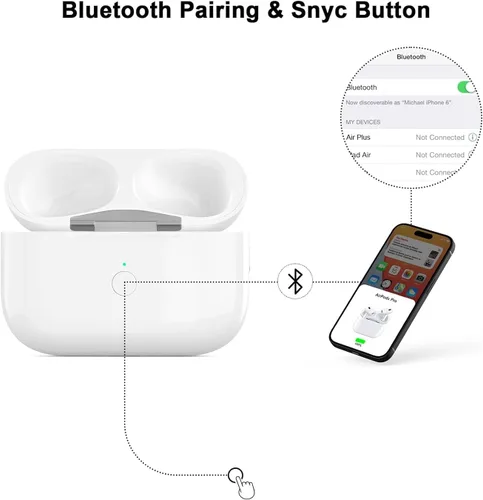 Vista 2 de Funda de carga de repuesto compatible con AirPod Pro de 2ª generación, Air pod Pro 2 con botón de sincronización de emparejamiento Bluetooth