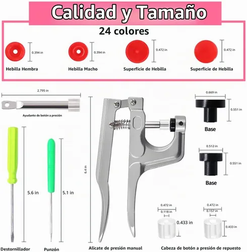 Vista 2 de FQTANJU Juego de alicates a presión, 1440 botones de plástico T5 con 10 clips de costura y 1 cinta métrica para coser, kit de cierres a presión