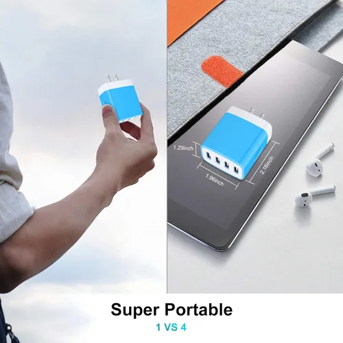 Vista 6 de Cargador de pared USB, toma de corriente múltiple, paquete de 2 bloques de carga rápida, bloque de carga rápida, caja de cubo de viaje, estación