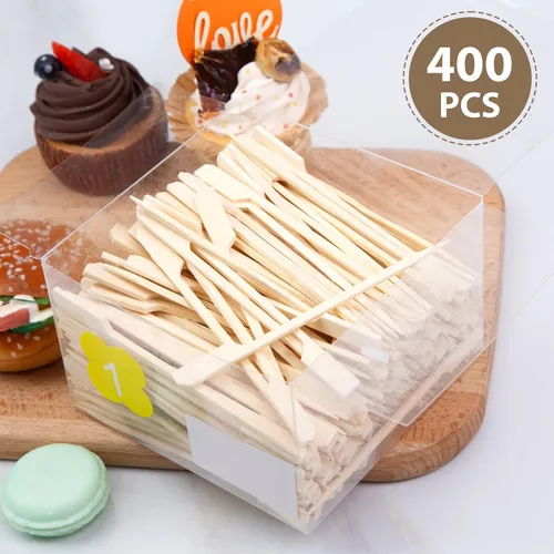 Vista 4 de HAKSEN 400 pinchos de bambú para aperitivos, púas de cóctel para bebidas, brochetas de madera de 4.7 pulgadas para sándwich, frutas, kabs