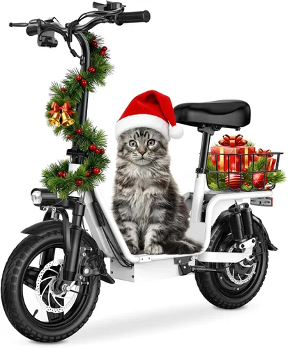 Vista 9 de INSDRGN Scooter eléctrico para adultos con asiento, motor pico de 1000 W, 48 V, 10.4 AH, scooter eléctrico plegable, neumáticos de 14 pulgadas, 20