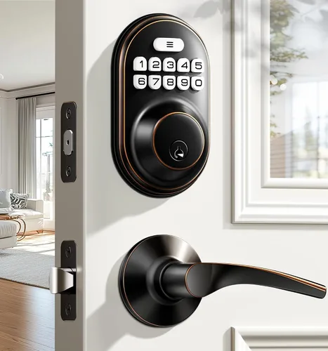 Vista 11 de Veise RZ-C Cerradura de puerta de entrada sin llave con 2 manijas