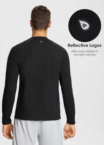 Vista 4 de BALEAF Camisa térmica de manga larga de forro polar para hombre, para entrenamiento en clima frío, camiseta para correr que absorbe la humedad