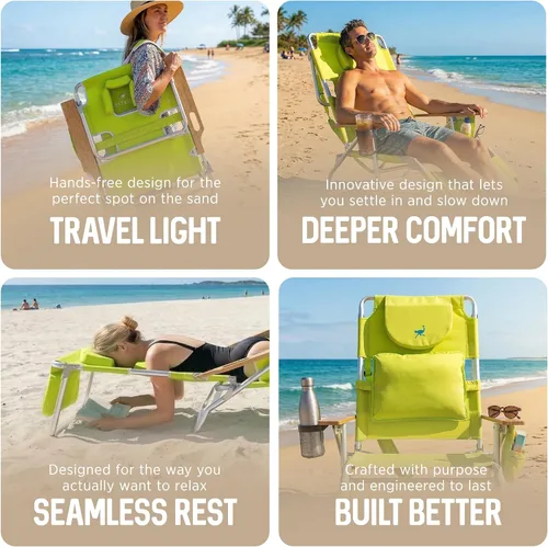 Vista 7 de Ostrich Silla reclinable de salón, Tumbona plegable de lujo para exteriores 3 en 1, Verde Lima - Reclinador compacto y portátil para bronceado