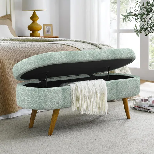Vista 10 de 43.5” Storage Ottoman Bench，Upholstered Oval End of Bed Bench for Bedroom Beige