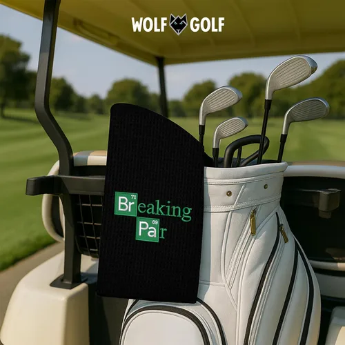 Vista 6 de Toalla de golf Wolf Golf Towels Breaking Par Bordada en EE. UU. Accesorios de golf para hombres o mujeres