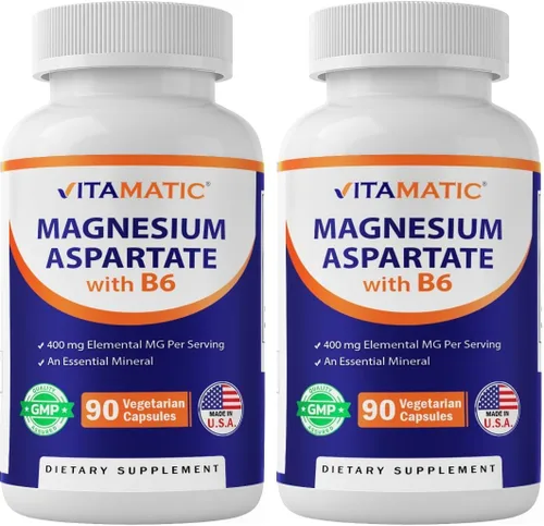 Vista 10 de Vitamatic Aspartato de magnesio 400 mg por porción - 90 cápsulas vegetarianas - B6 añadido para una máxima absorción - Apoya la salud muscular